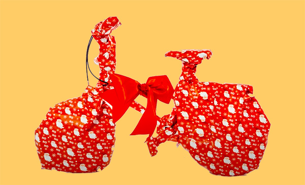 christmas wrapped bicycle