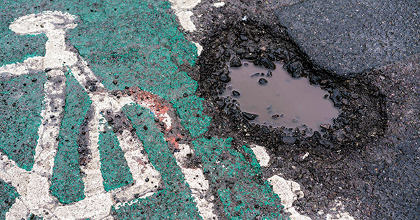 pothole on cycle track